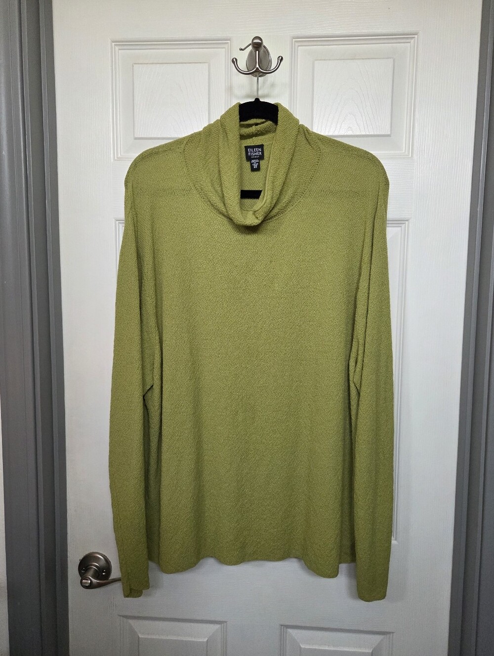 Eileen Fisher Chartruese Cowl Neck Italian Yarn 100% Wool Long Sleeve Sweater 2X